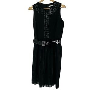 Badgley Mischka LBD Little Black Cocktail Dress with shiny disk detail, M